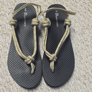No Boundaries Black Sandals with Tan Knotted Straps